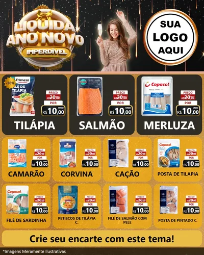 Modelo de Rede Social para Feed Instagram com o tema Liquida Ano Novo Imperdível para Peixaria