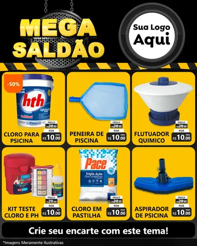 Modelo de Rede Social para Feed Instagram com o tema Mega Saldão para Produtos para Piscina