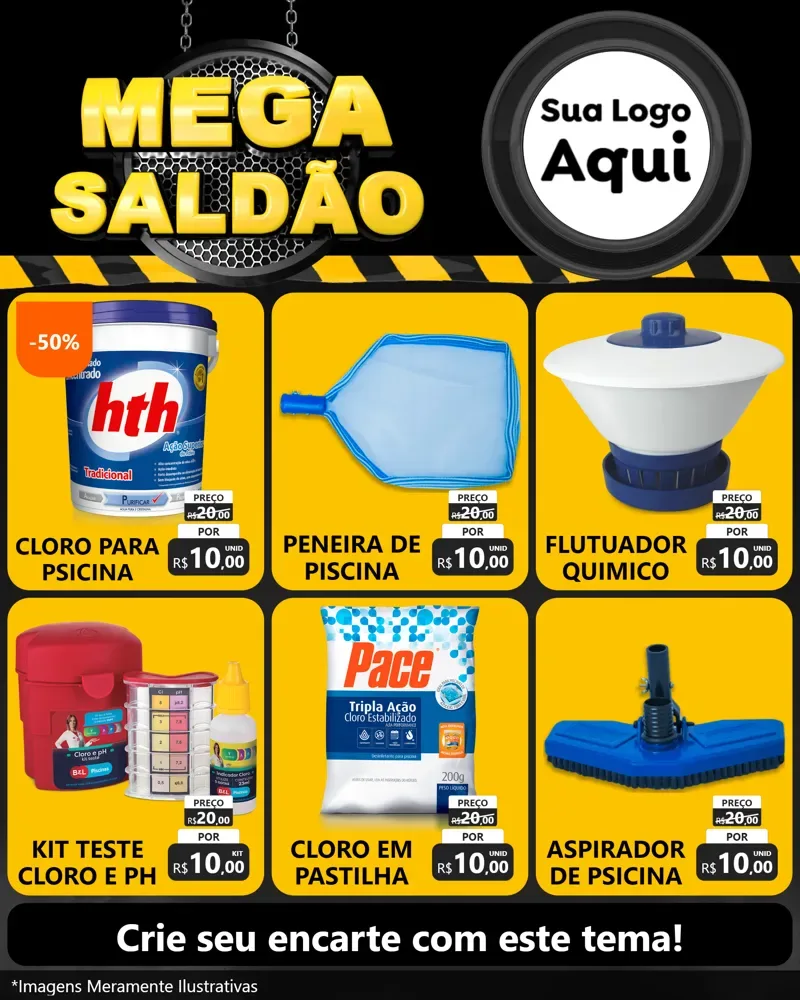 Modelo de Rede Social para Feed Instagram com o tema Mega Saldão para Produtos para Piscina