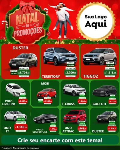 Modelo de Rede Social para Feed Instagram com o tema Natal de Promoções para Concessionaria de Carros