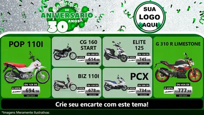 Modelo de TV para TV Horizontal com o tema Promoção de Aniversário - 30 Anos para Concessionaria de Motos