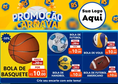 Modelo de Encarte para Encarte A4 Horizontal com o tema Promoção de Carnaval para Artigos Esportivos