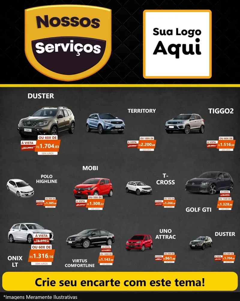 Modelo de Rede Social para Feed Instagram com o tema Nossos Serviços para Concessionaria de Carros