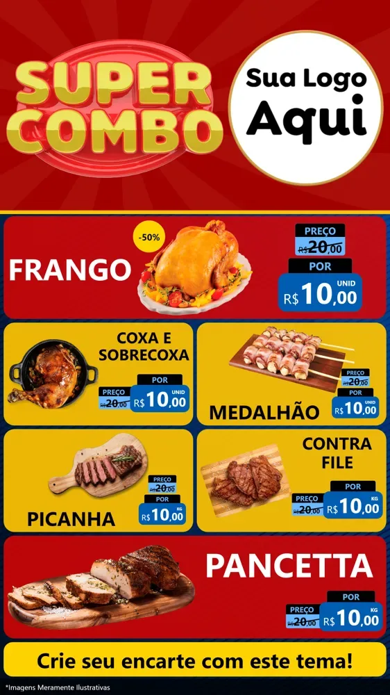 Modelo de TV para TV Vertical com o tema Super Combo para Assados