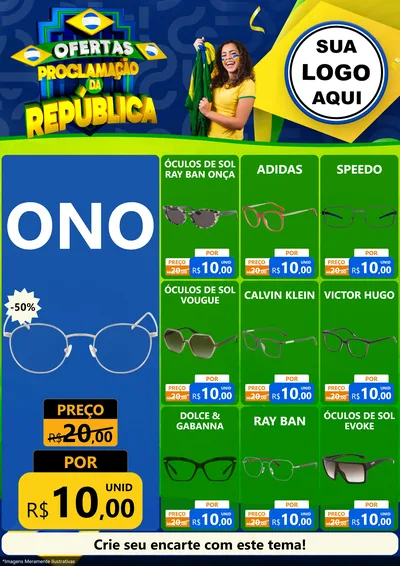 Modelo de Encarte para Encarte A4 Vertical com o tema Ofertas Proclamação da República para Óticas