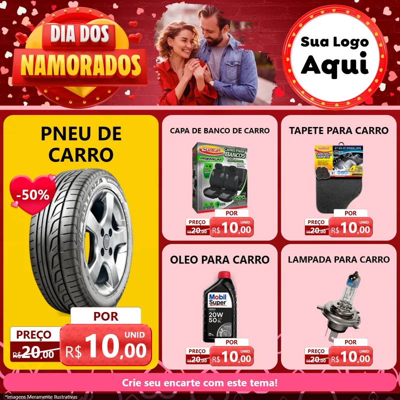 Modelo de Rede Social para Feed Facebook com o tema Dia Dos Namorados para Auto peças