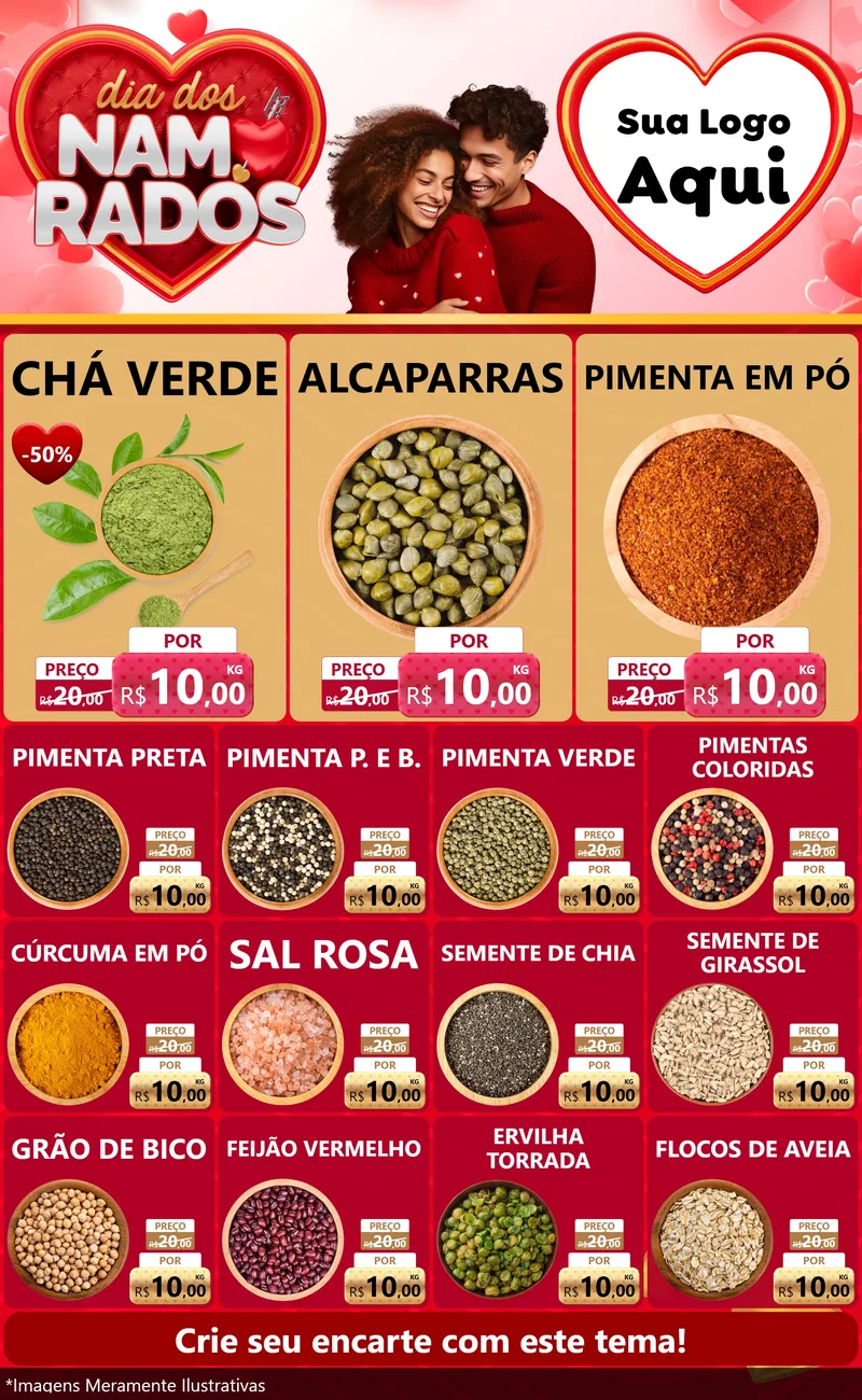 Modelo de Encarte para Encarte Grande com o tema Dia dos Namorados para Produtos Naturais