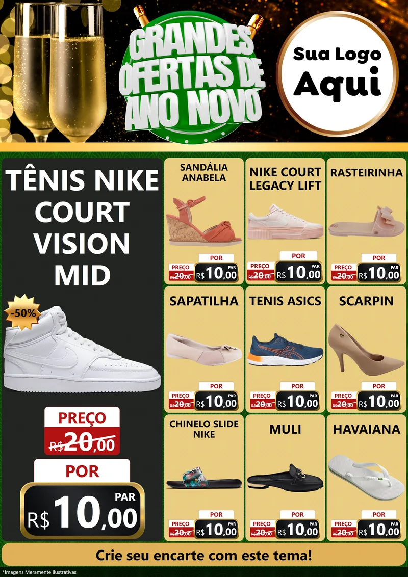 Modelo de Encarte para Encarte A4 Vertical com o tema Grandes Ofertas de Ano Novo para Calçados