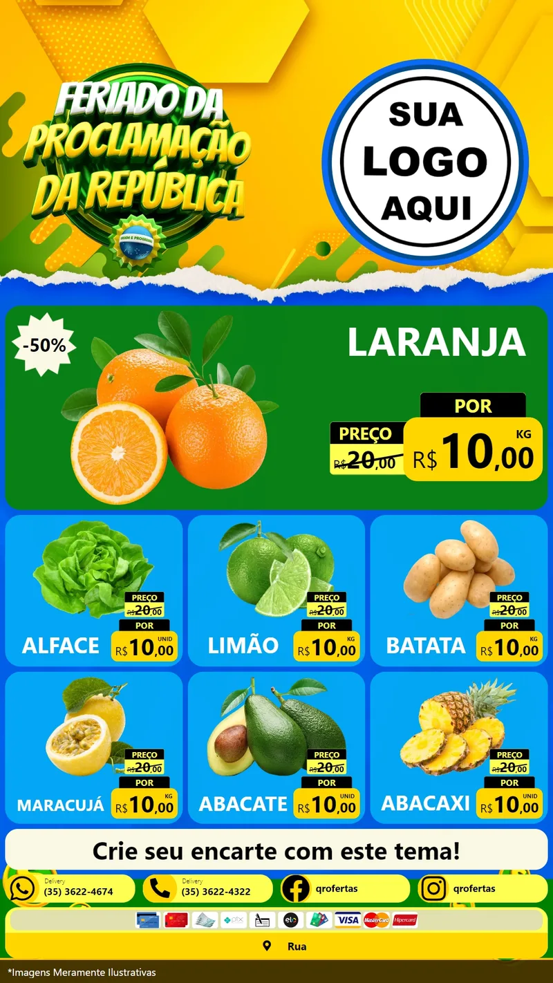 Modelo de Rede Social para Stories com o tema Feriado da Proclamação da República para Hortifrúti