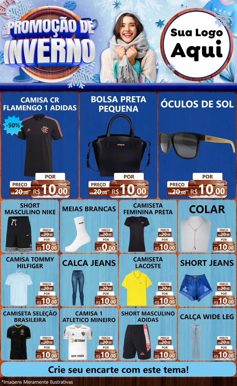 Modelo de Encarte para Encarte Grande com o tema Promoção de Inverno para Roupas e acessórios