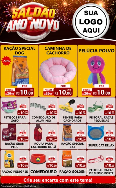 Modelo de Encarte para Encarte Grande com o tema Saldão de Ano Novo para Pet Shop