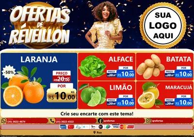 Modelo de Encarte para Encarte A4 Horizontal com o tema Ofertas de Réveillon para Hortifrúti