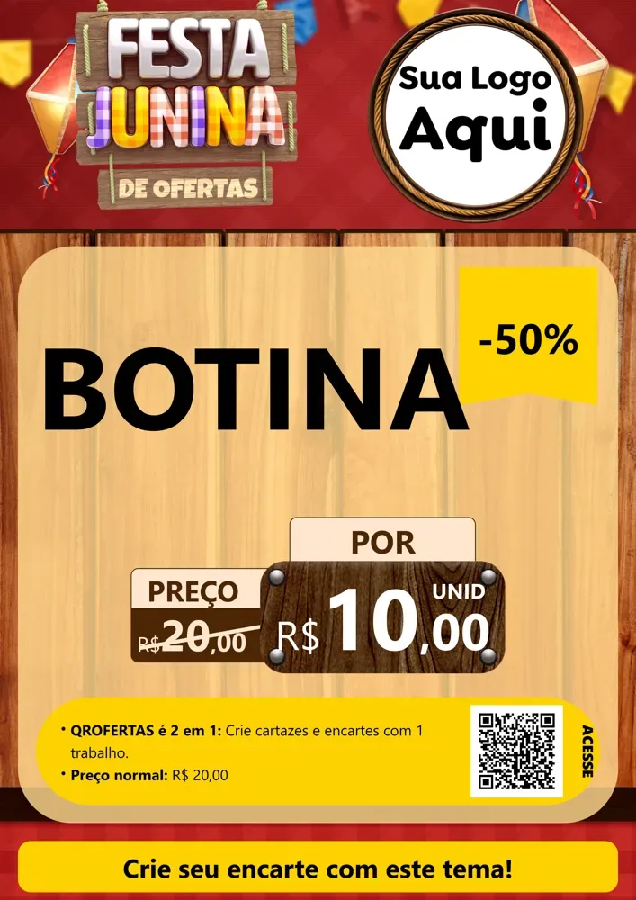 Modelo de Cartaz para Cartaz A4 Vertical com o tema Festa Junina de Ofertas para Agropecuária