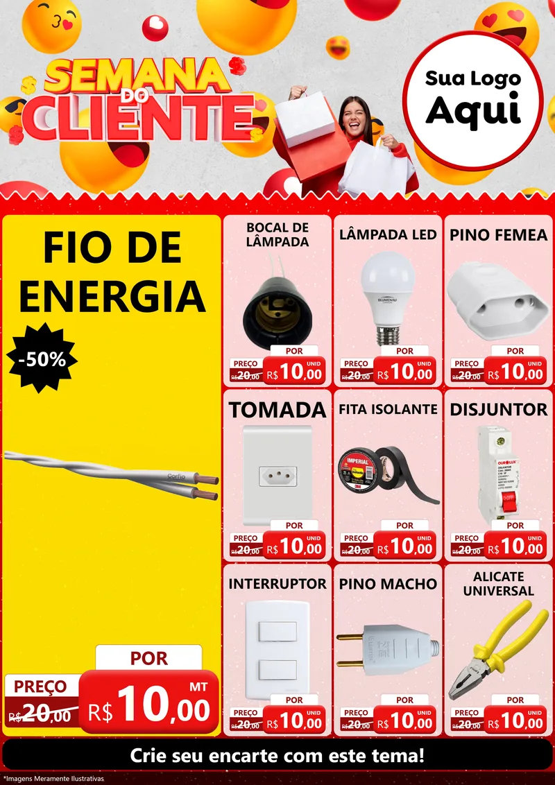 Modelo de Encarte para Encarte A4 Vertical com o tema Semana do Cliente para Materiais Elétricos