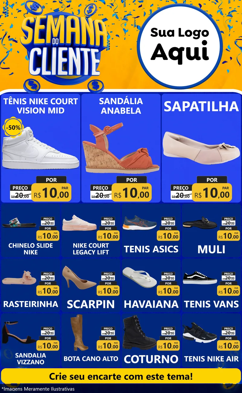 Modelo de Encarte para Encarte Grande com o tema Semana do Cliente para Calçados
