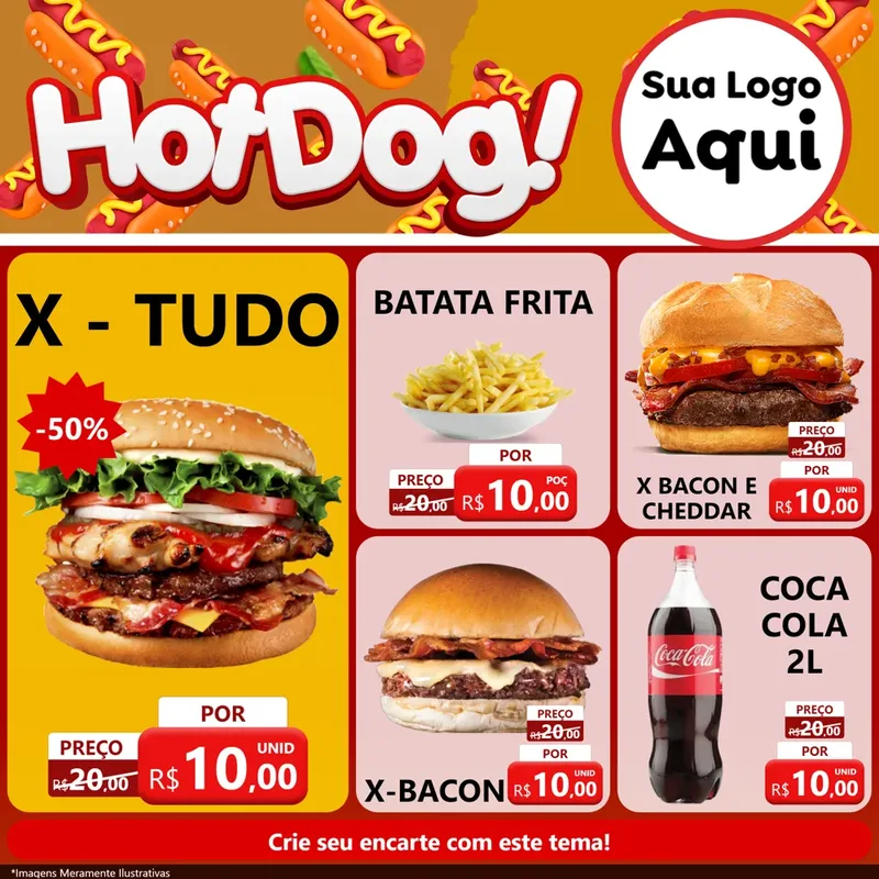 Modelo de Rede Social para Feed Facebook com o tema Hot Dog para Hamburgueria