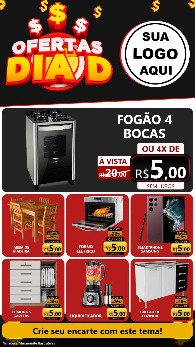 Modelo de Rede Social para Stories com o tema Ofertas Dia D para Móveis e Eletro