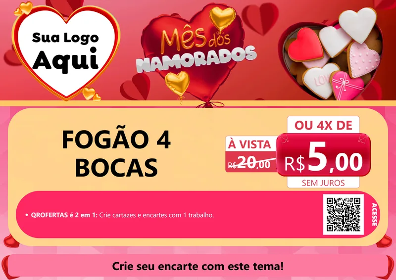 Modelo de Cartaz para Cartaz A4 Horizontal com o tema Mês dos Namorados para Móveis e Eletro