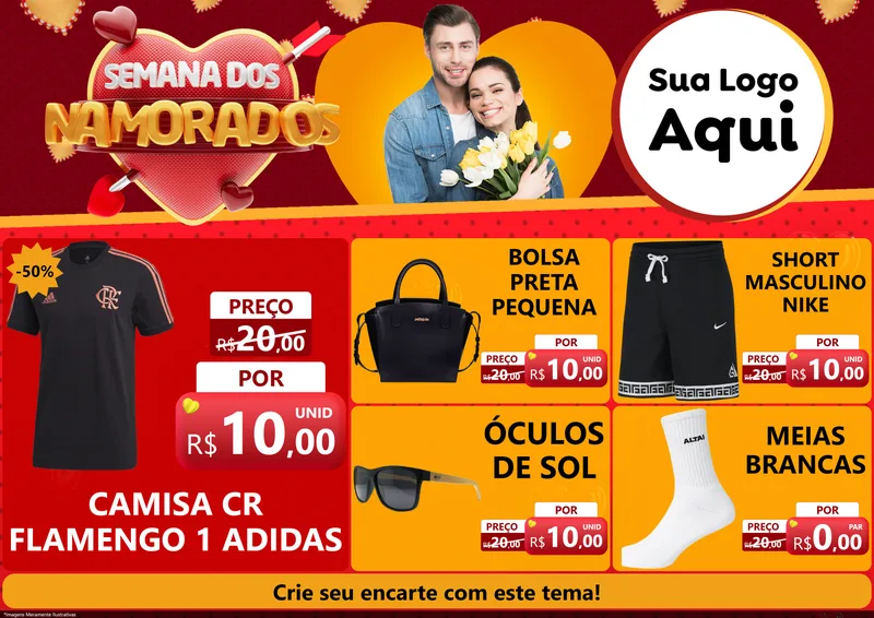 Modelo de Encarte para Encarte A4 Horizontal com o tema Semana dos Namorados para Roupas e acessórios