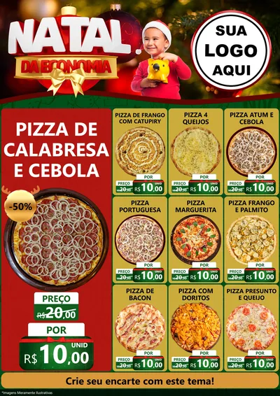 Modelo de Encarte para Encarte A4 Vertical com o tema Natal da Economia para Pizzaria