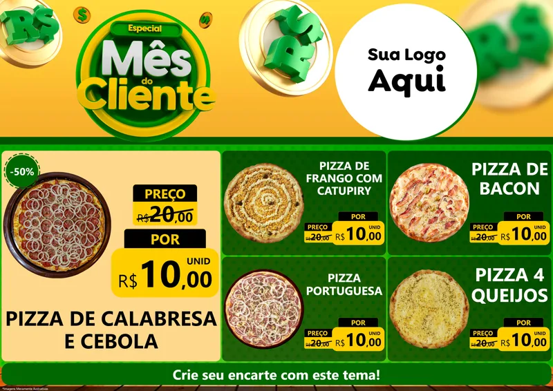 Modelo de Encarte para Encarte A4 Horizontal com o tema Especial Mês do Cliente para Pizzaria