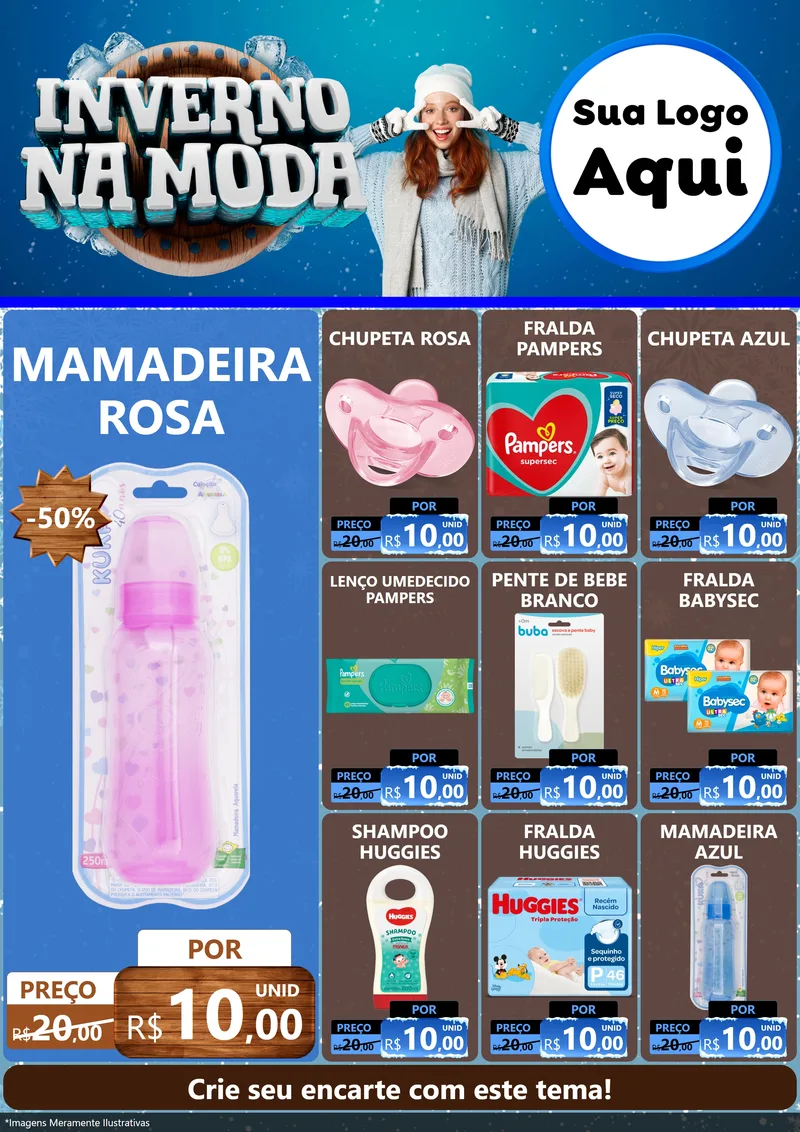 Modelo de Encarte para Encarte A4 Vertical com o tema Inverno na Moda para Bebês