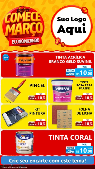 Modelo de TV para TV Vertical com o tema Comece Março Economizando para Tintas e Ferramentas