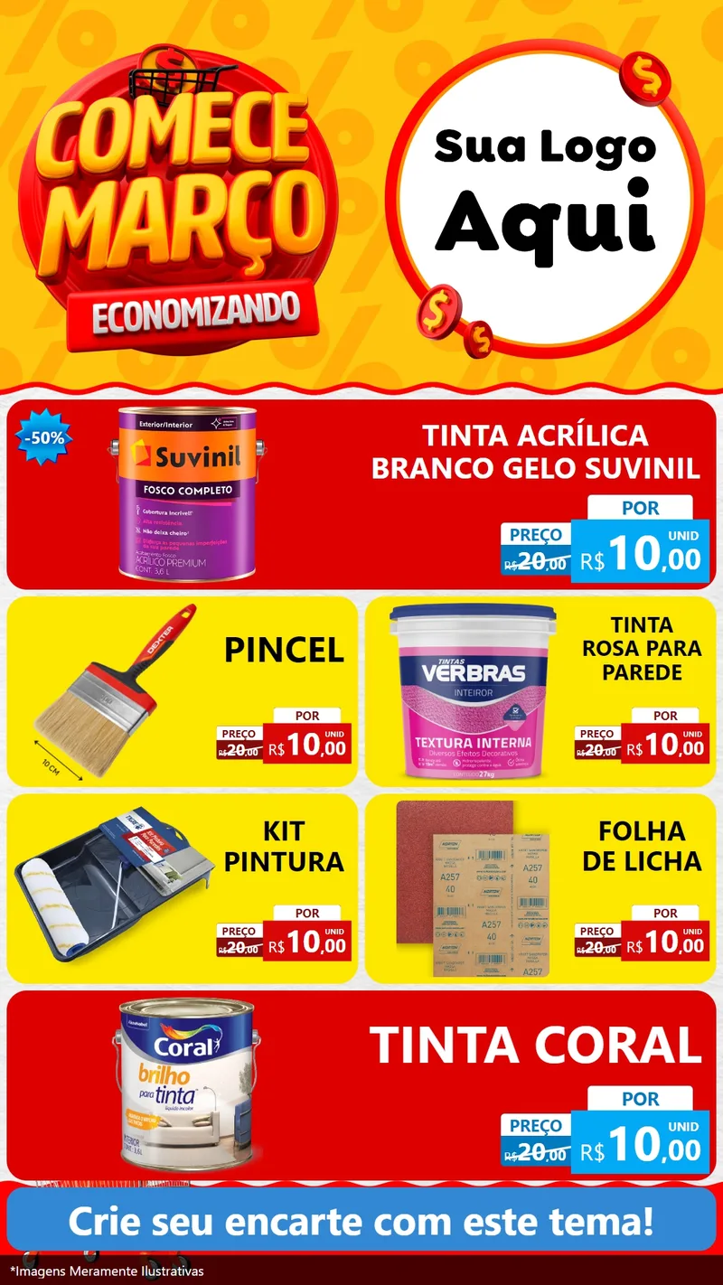 Modelo de TV para TV Vertical com o tema Comece Março Economizando para Tintas e Ferramentas