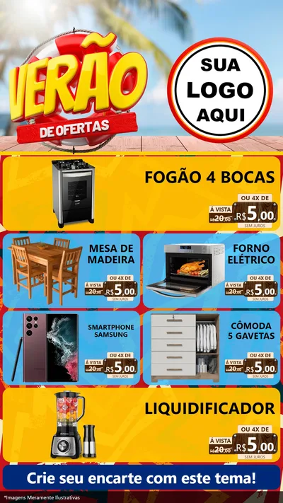 Modelo de TV para TV Vertical com o tema Verão de Ofertas para Móveis e Eletro