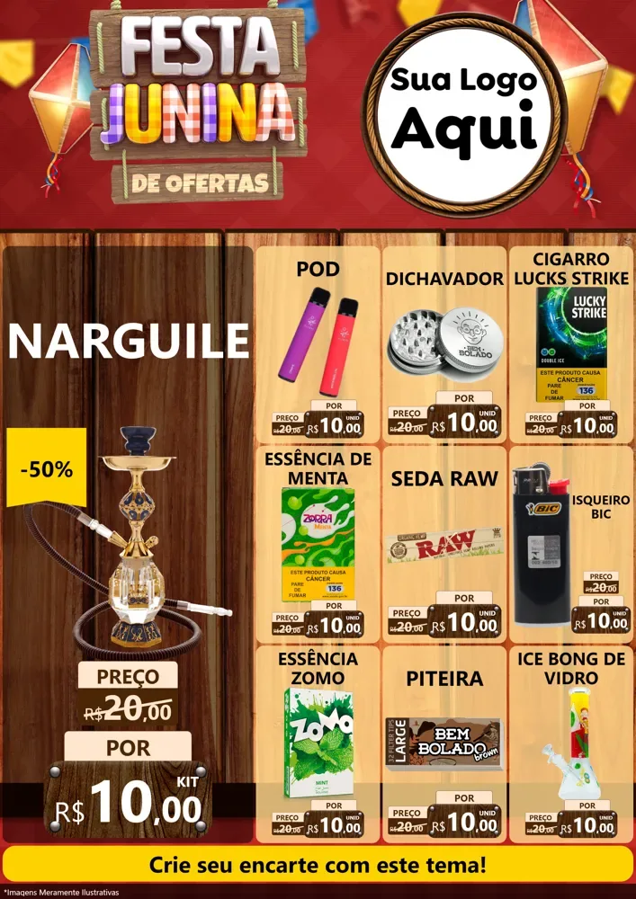 Modelo de Encarte para Encarte A4 Vertical com o tema Festa Junina de Ofertas para Tabacaria