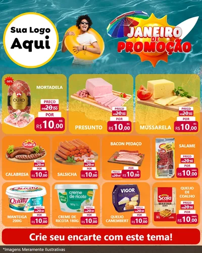 Modelo de Rede Social para Feed Instagram com o tema Janeiro de Promoção para Frios e Laticínios