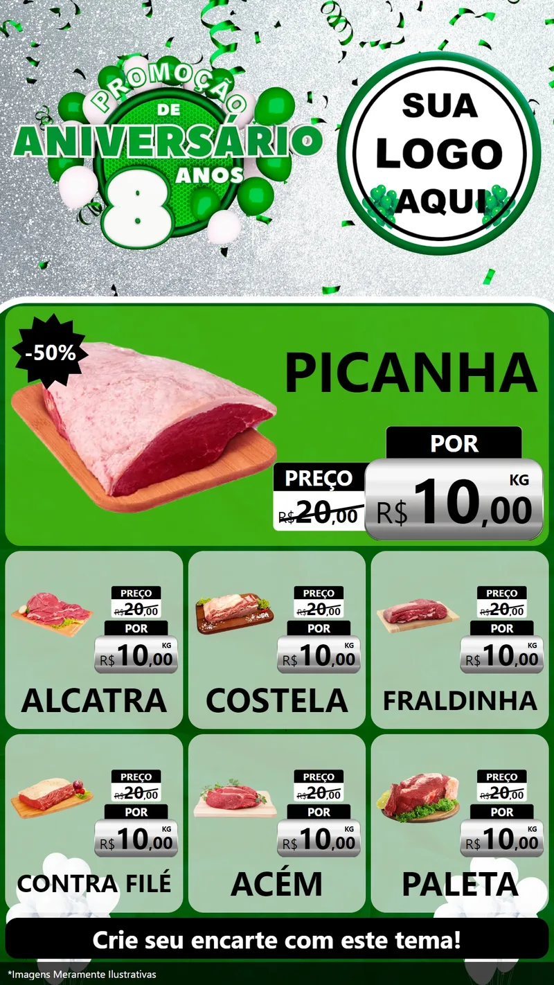 Modelo de Rede Social para Stories com o tema Promoção de Aniversário - 8 Anos para Açougue