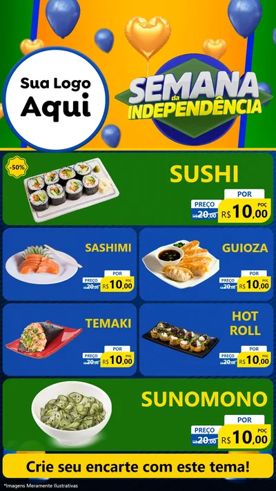 Modelo de TV para TV Vertical com o tema Semana da Independência para Comida japonesa