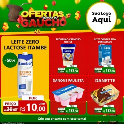 Modelo de Rede Social para Feed Facebook com o tema Ofertas Semana Do Gaúcho para Frios e Laticínios