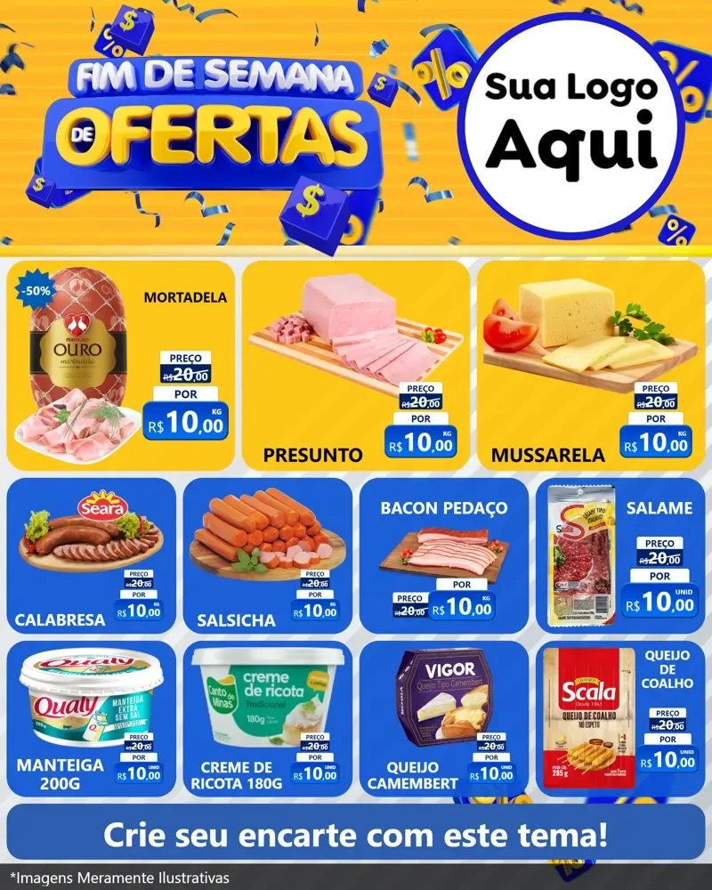 Modelo de Rede Social para Feed Instagram com o tema Fim de Semana de Ofertas para Frios e Laticínios