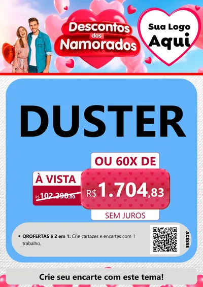 Modelo de Cartaz para Cartaz A4 Vertical com o tema Descontos dos Namorados para Concessionaria de Carros