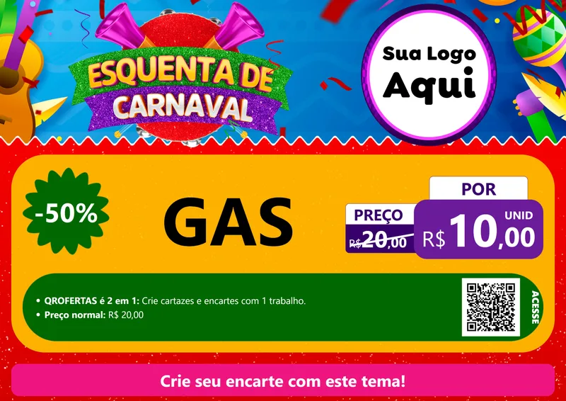 Modelo de Cartaz para Cartaz A4 Horizontal com o tema Esquenta de Carnaval para Água e gás