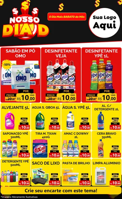 Modelo de Encarte para Encarte Grande com o tema Nosso Dia D para Produtos de Limpeza