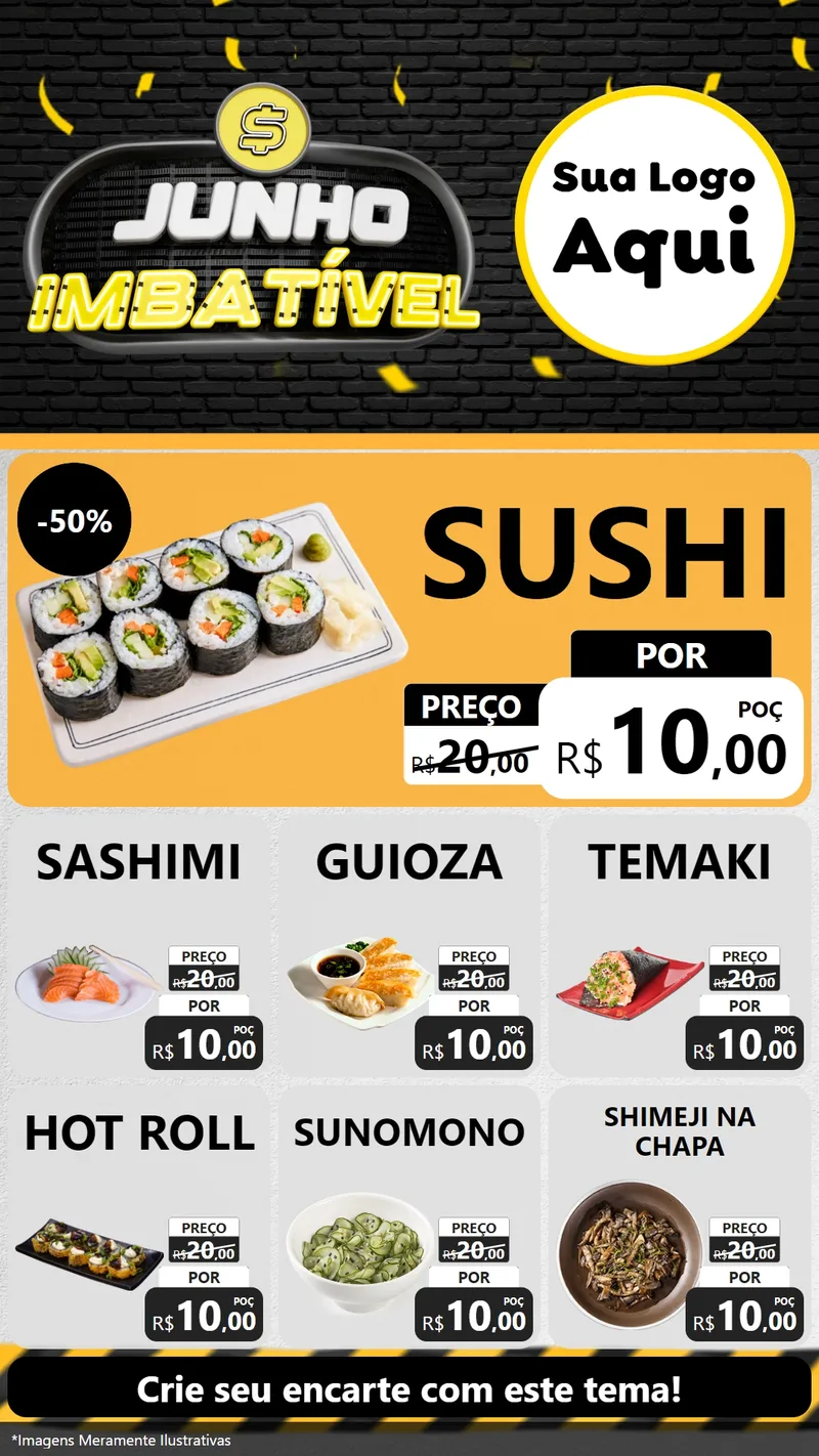 Modelo de Rede Social para Stories com o tema Junho Imbatível para Comida japonesa