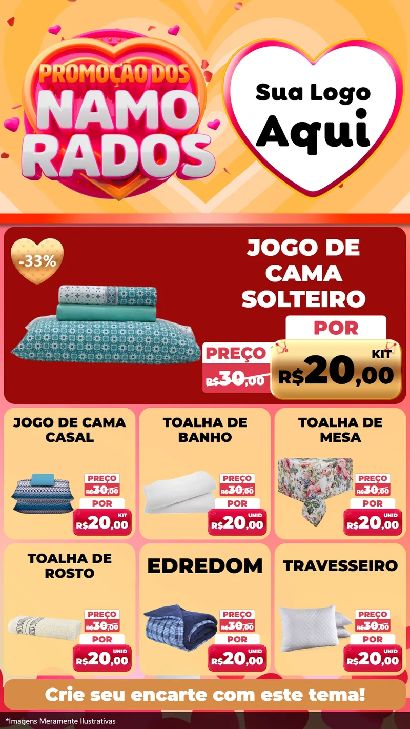 Modelo de Rede Social para Stories com o tema Promoção dos Namorados para Cama, Mesa e Banho