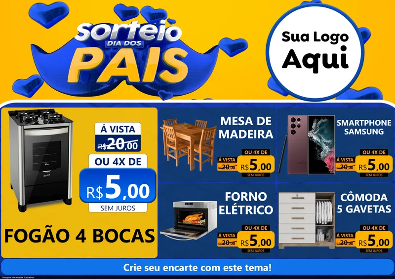 Modelo de Encarte para Encarte A4 Horizontal com o tema Sorteio Dia dos Pais para Móveis e Eletro