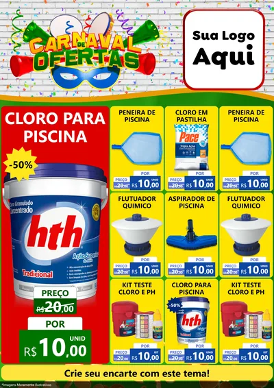 Modelo de Encarte para Encarte A4 Vertical com o tema Carnaval de Ofertas para Produtos para Piscina