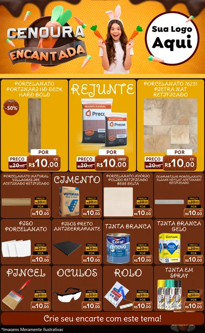 Modelo de Encarte para Encarte Grande com o tema Cenoura Encantada - Páscoa para Pisos e revestimentos