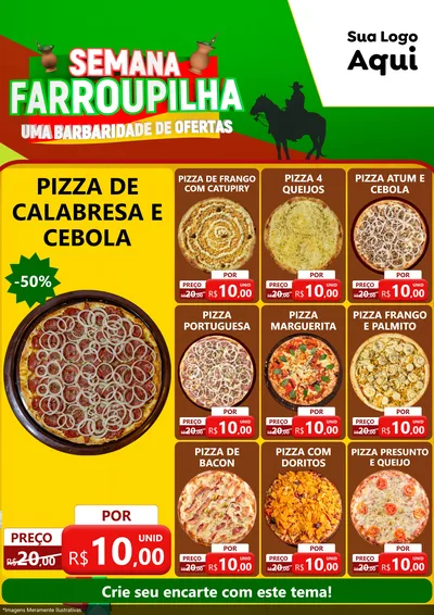 Modelo de Encarte para Encarte A4 Vertical com o tema Semana Farroupilha - Uma Barbaridade de Ofertas para Pizzaria