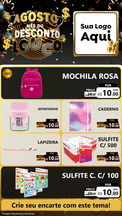 Modelo de TV para TV Vertical com o tema Agosto Mês do Desconto Louco para Papelaria