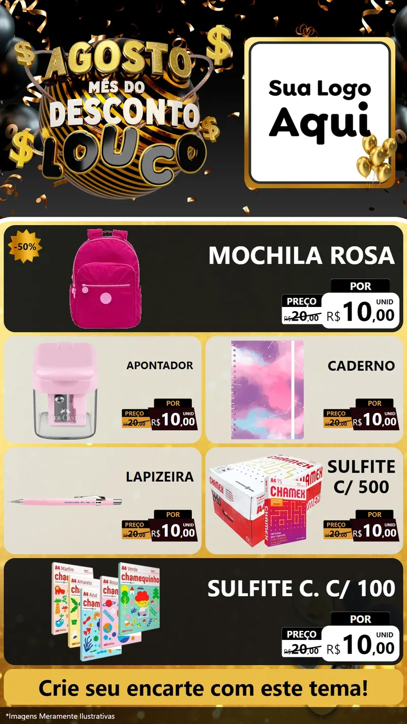 Modelo de TV para TV Vertical com o tema Agosto Mês do Desconto Louco para Papelaria