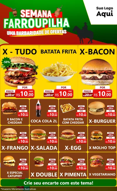 Modelo de Encarte para Encarte Grande com o tema Semana Farroupilha - Uma Barbaridade de Ofertas para Hamburgueria
