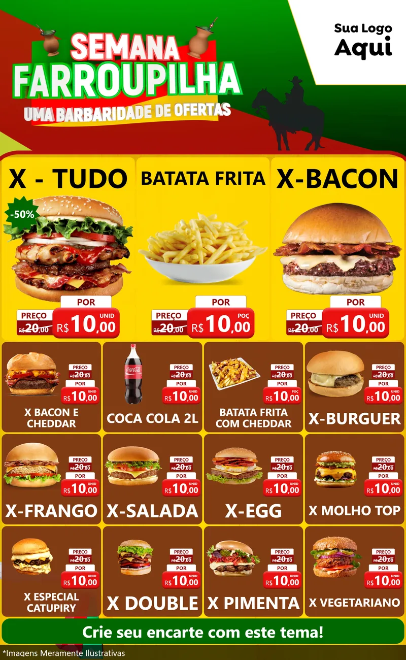 Modelo de Encarte para Encarte Grande com o tema Semana Farroupilha - Uma Barbaridade de Ofertas para Hamburgueria