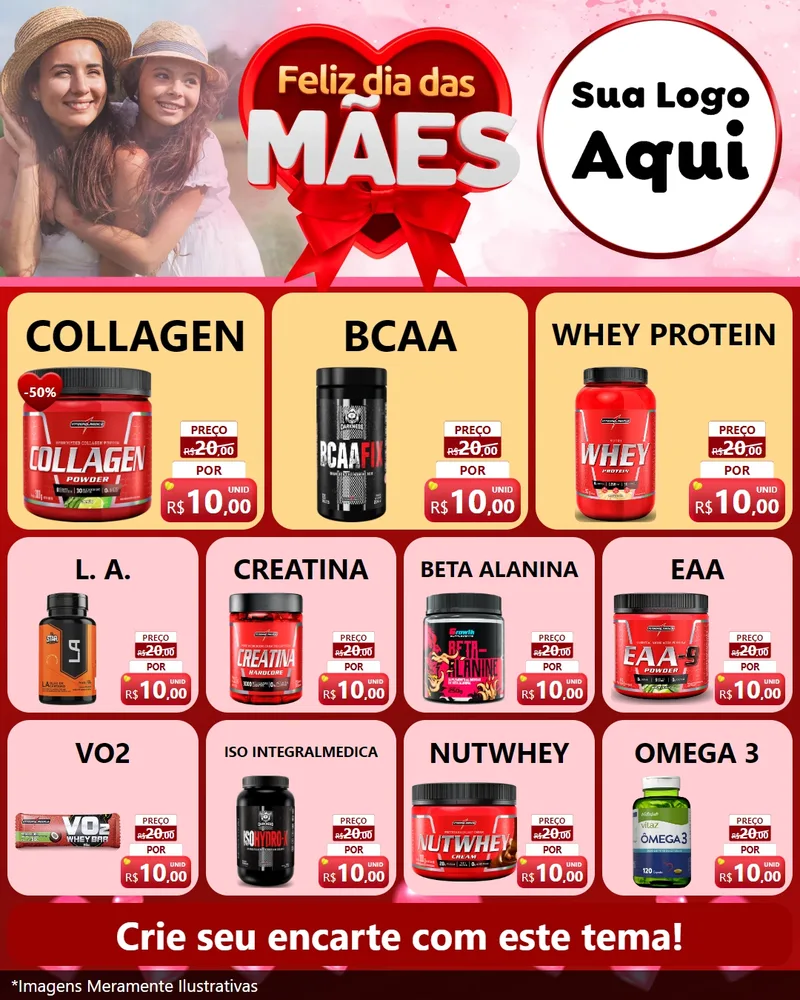 Modelo de Rede Social para Feed Instagram com o tema Feliz Dia Das Mães para Suplementos alimentares