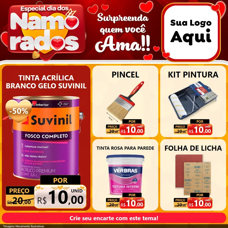 Modelo de Rede Social para Feed Facebook com o tema Especial Dia dos Namorados para Tintas e Ferramentas